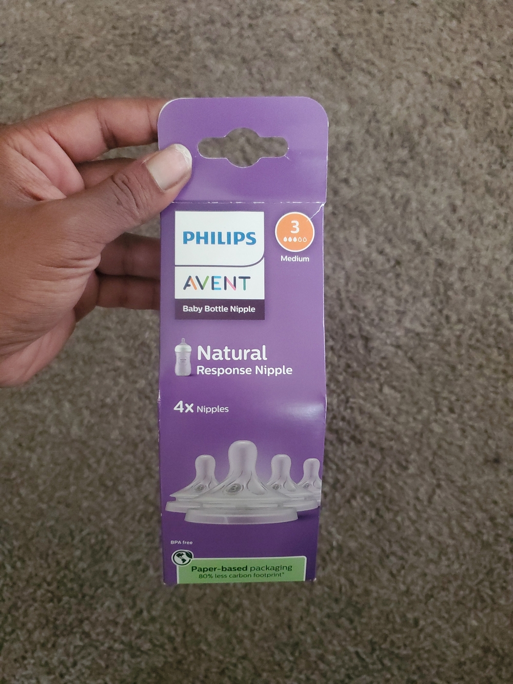 Philips Avent Natural Response Baby Bottle Nipples - Purple (Pack of 4)